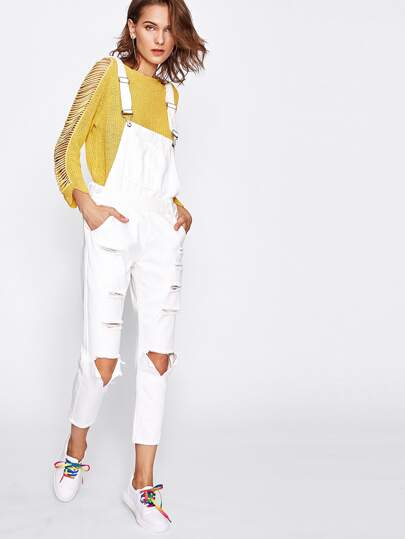 Distressed Denim Overalls