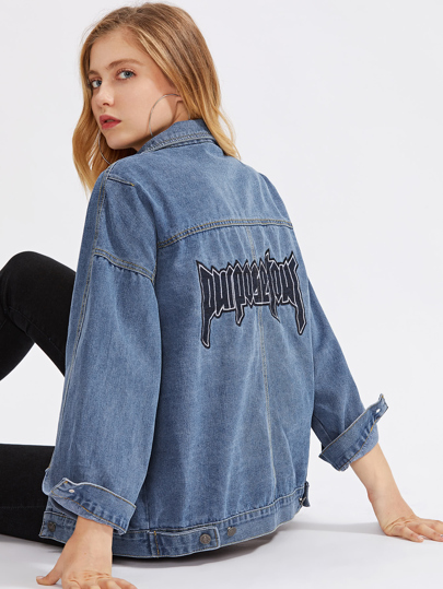 Boyfriend Jeans Jacke mit Buchstaben Stickereien
