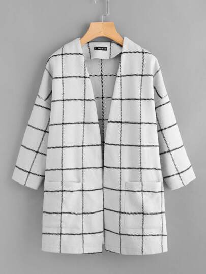 Grid Open Front Dropped Shoulder Coat