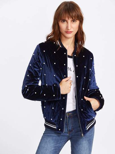 Chaqueta bomber de terciopelo con cuentas