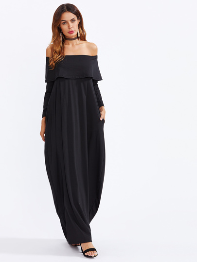 Flounce Layered Neckline Cocoon Dress