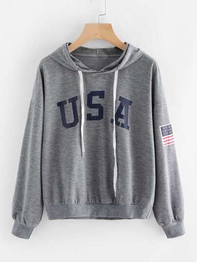 Hoodie mit Flaggemuster und Kordelzug