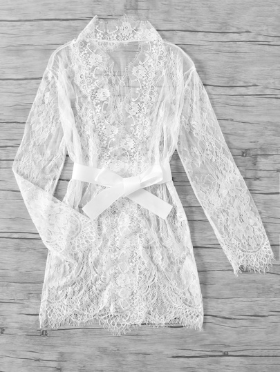 Eyelash Trim Floral Lace Robe