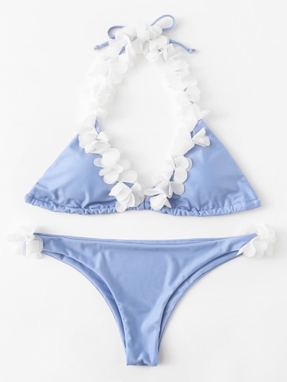 Self Tie Flower Halter Bikini Set