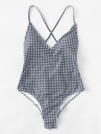 Cross Back Gingham Swimsuit