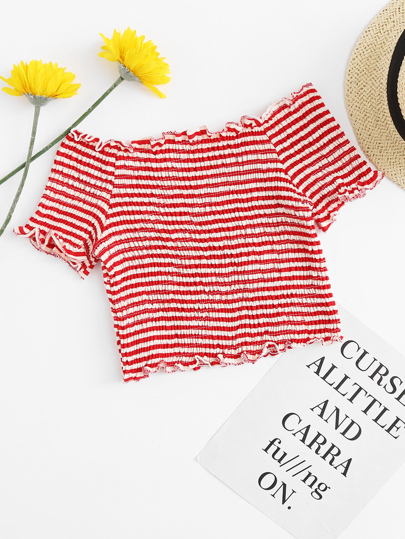 Contrast Stripe Ruffle Hem Crinkle Tee