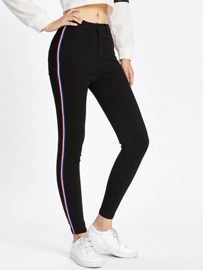 Jeans moulant rayure bicolore