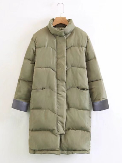 Contrast Cuff Padded Coat