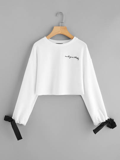 Contrast Bow Tie Cuff Crop Pullover