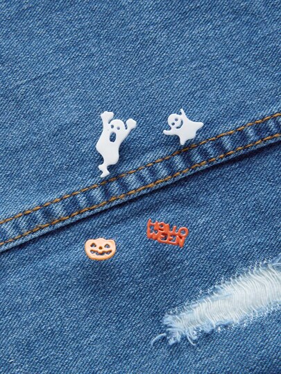 Ghost And Pumpkin Design Brooch Set