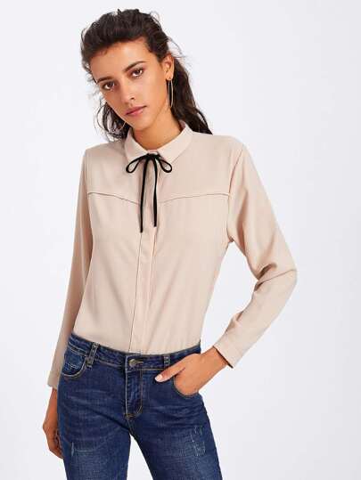 Self Tie Neckline Shirt