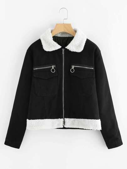 Faux Fur Contrast Denim Jacket
