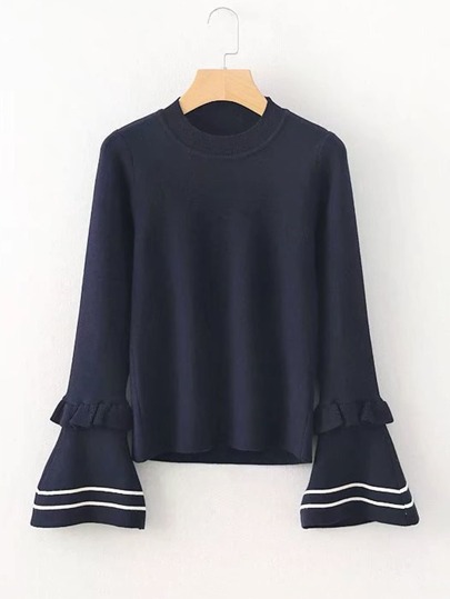 Striped Detail Fluted Sleeve Knitwear