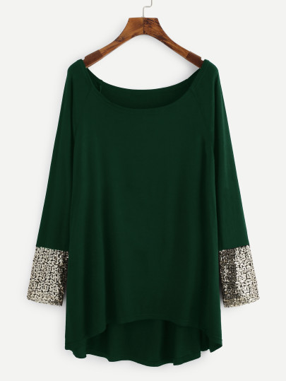 Camiseta asimétrica de bocamanga con lentejuela