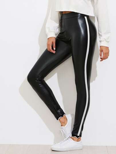 Leggins PU con panel y cheurón