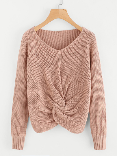 V-neckline Twist Front Sweater