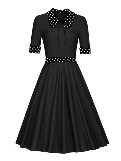 Robe avec lacet du col pois bohême bicolore
