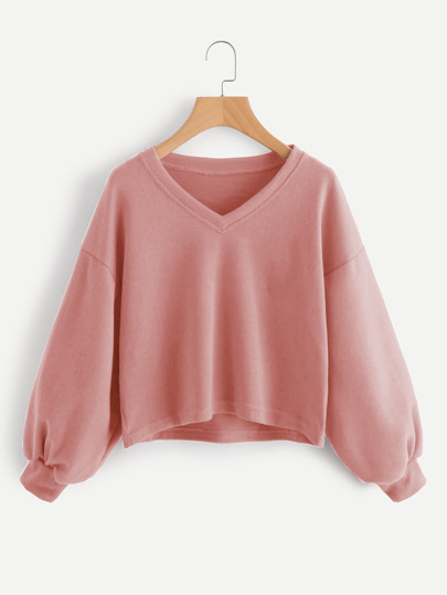 Sudadera de manga farol con hombro caído de cuello en V