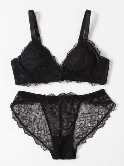 Ensemble de Linge dentelle floral avec nœud