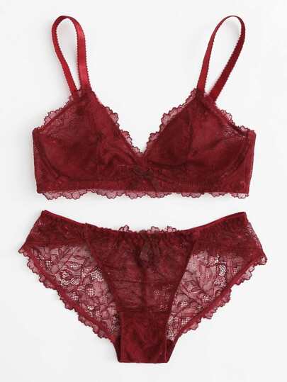 Conjunto de lencería de encaje con detalle de lazo