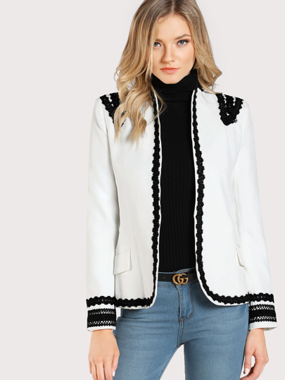 Blazer ouvert avant avec garniture de dentelle