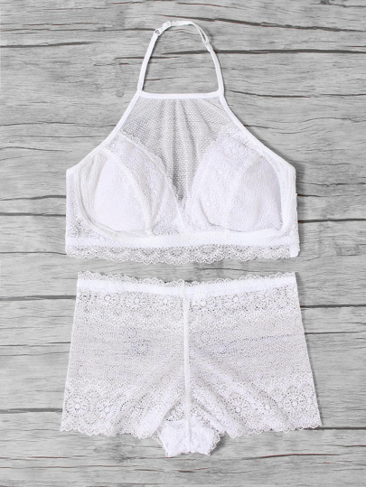 Conjunto de lencería halter de encaje
