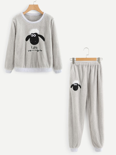 Conjunto de pijama con bordado de oveja