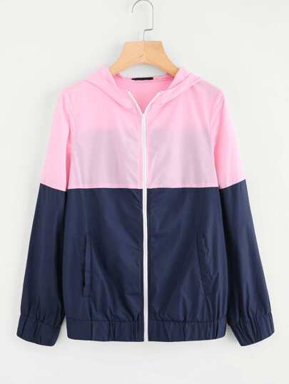 Two Tone Zip Up Hoodie Jacket