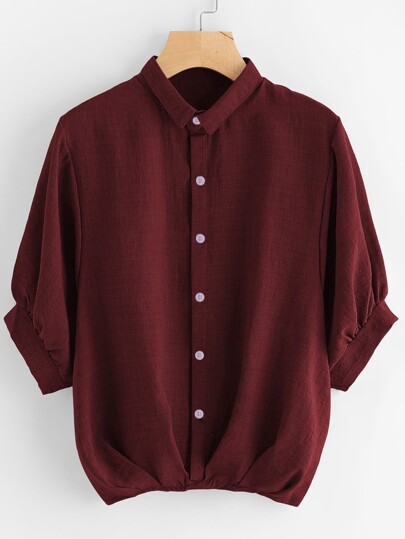 Blusa con diseño fruncido de manga farol