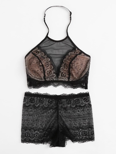 Conjunto de lencería halter de encaje
