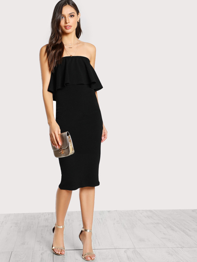 Flounce Bandeau Pencil Dress