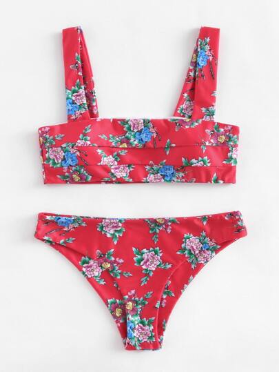 Calico Print Seam Detail Bikini Set