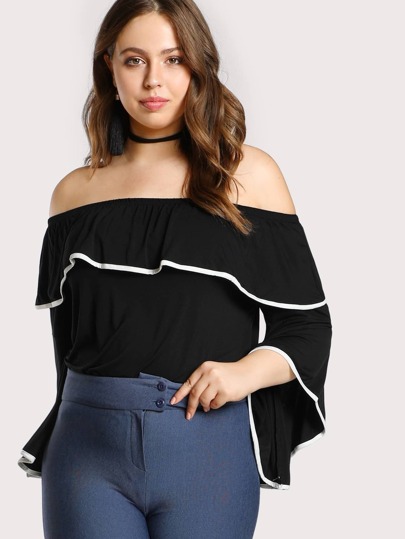 Contrast Binding Flounce Bardot Tee