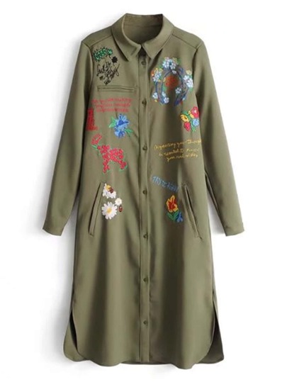 Flower Embroidered Slit Side Coat