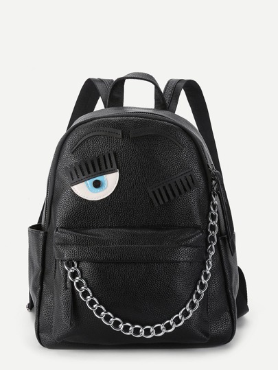 PU Rucksack mit Augen Flicken und Kette vorn