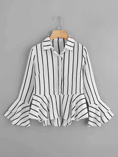 Shirt à volants avec pan asymétrique avec manche flûte