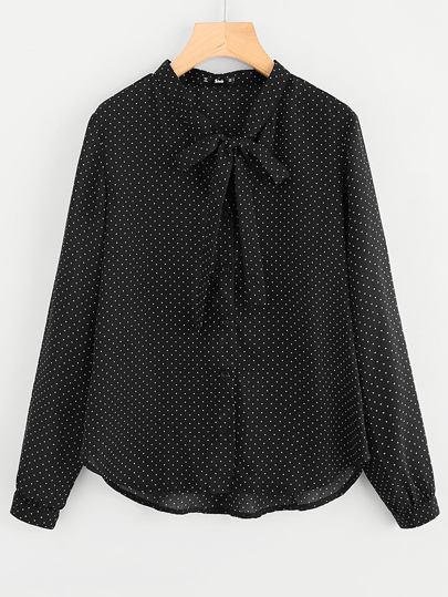 Bow Tied Neck Polka Dot Blouse