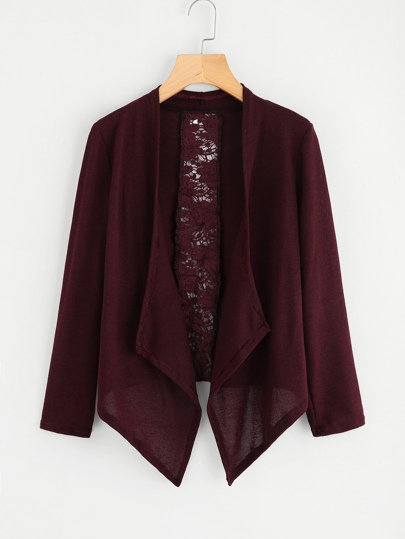 Hollow Out Crochet Panel Marled Knit Cardigan