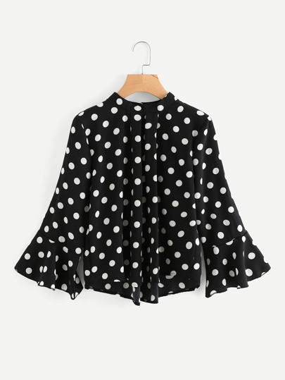 Blusa plisada de lunares con manga acampanada