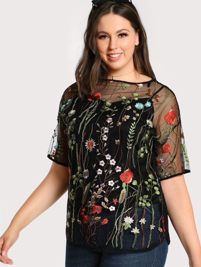 2 in 1 top con ricamo botanico
