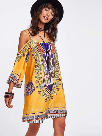 Robe manche de kimono imprimée mixte