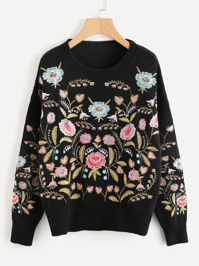 Symmetric Botanical Embroidered Jumper