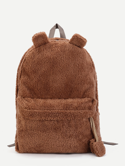 Ear Detail Faux Fur Overlay Backpack