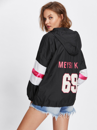 Varsity Print Hooded Anorak Jacket