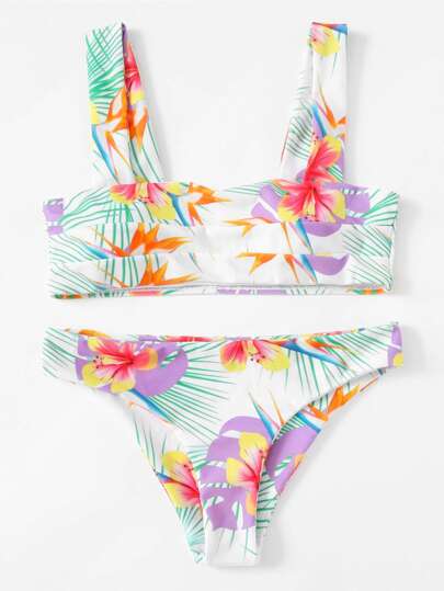Flower Print Seam Detail Bikini Set
