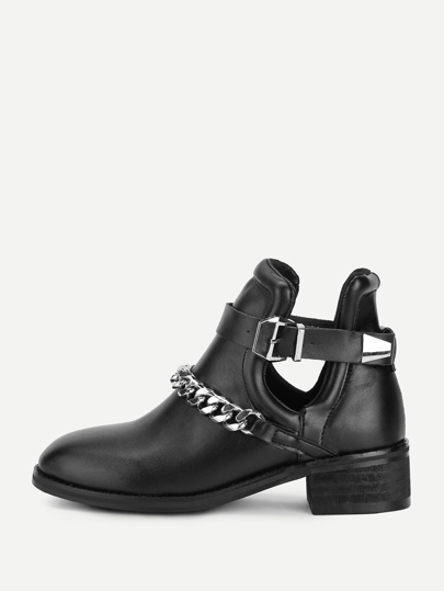 Botines de tacón cuadrado con adorno de cadena