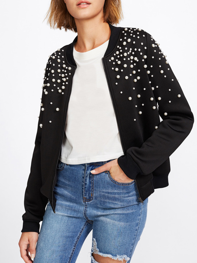 Pearl Embellished Bomber Jacket