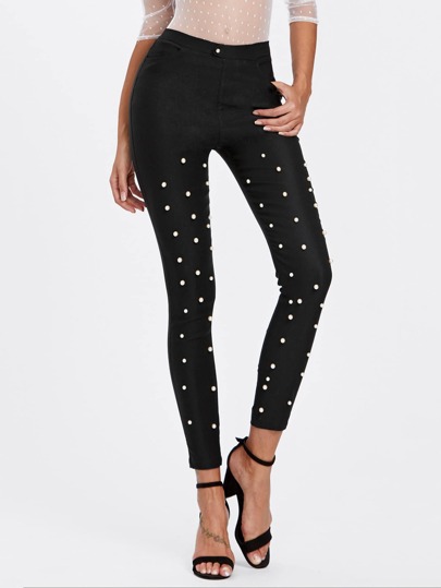 Jeans moulant avec perle