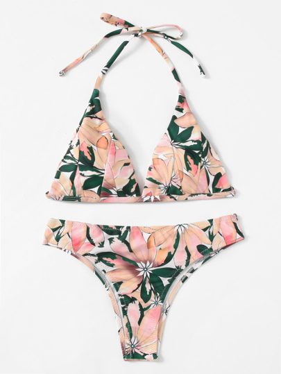 Flower Print Self Tie Bikini Set