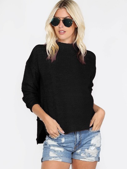 Dropped Shoulder Stepped Hem Jumper